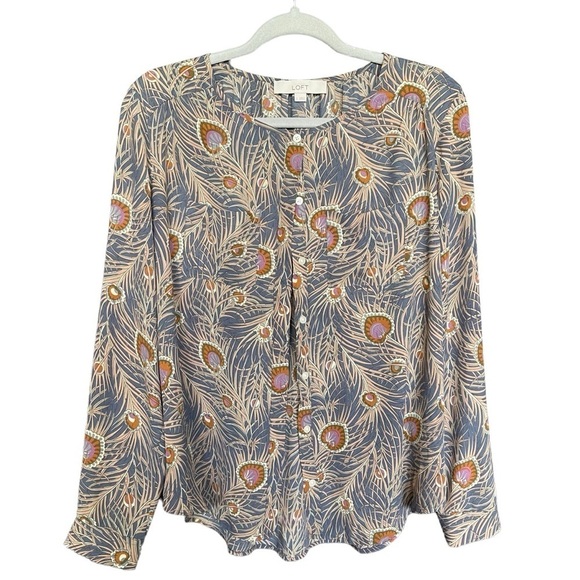 Loft White Long Sleeve Top button up  Print Size small - Picture 2 of 11